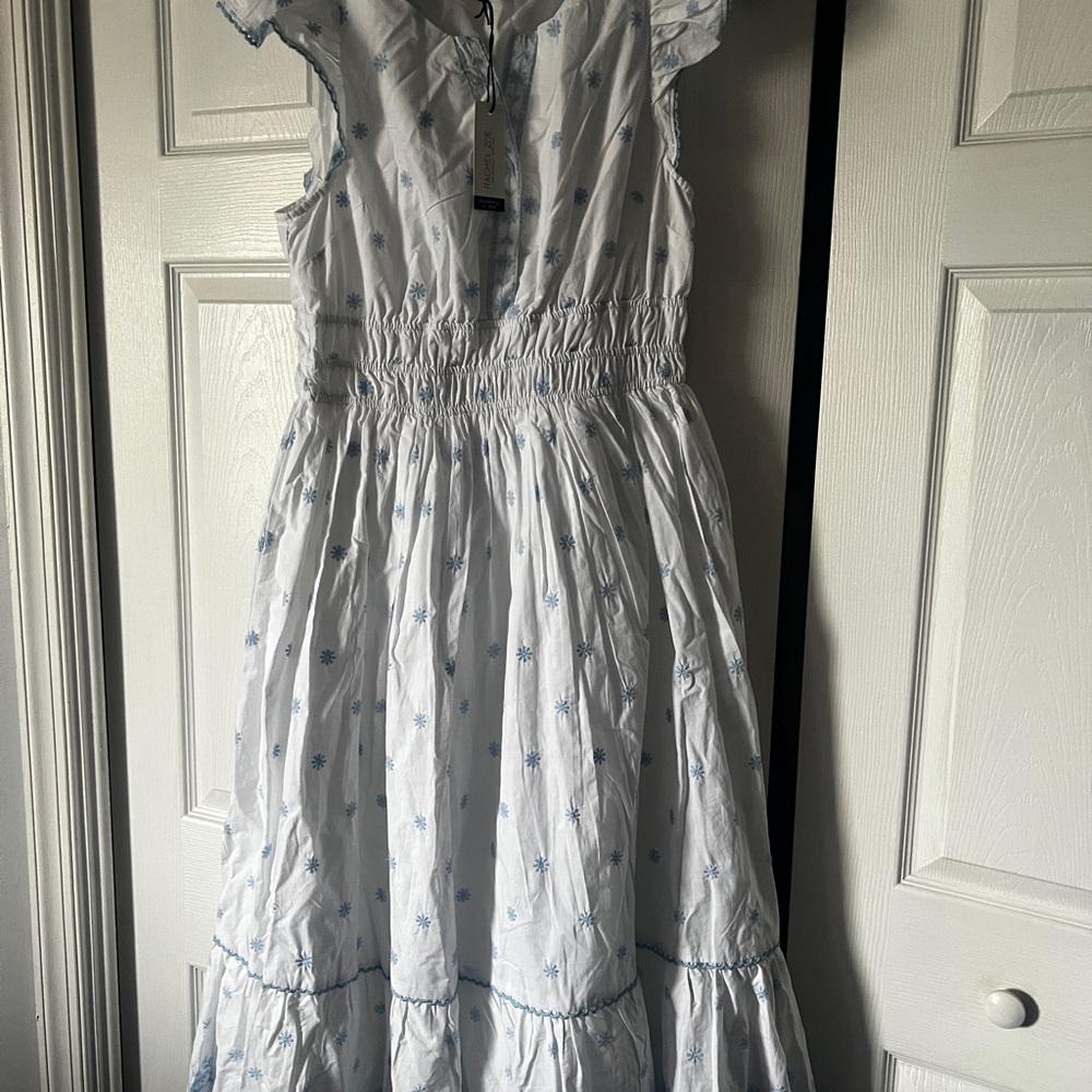 Rachel Zoe White Dress with Light Blue Floral Detail